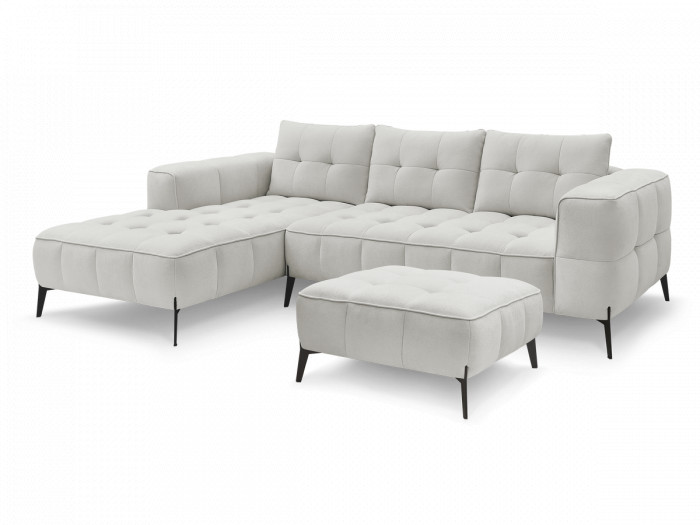 Canapé d'angle fixe ANIS tissu texturé avec pouf