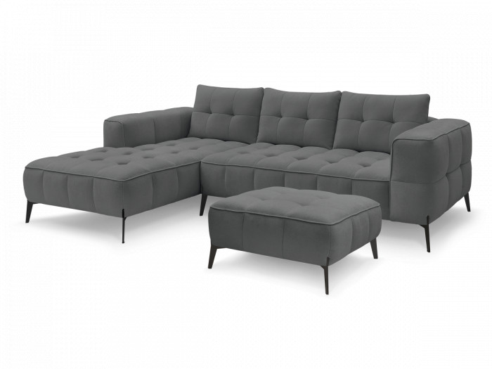 Canapé d'angle fixe ANIS tissu texturé avec pouf