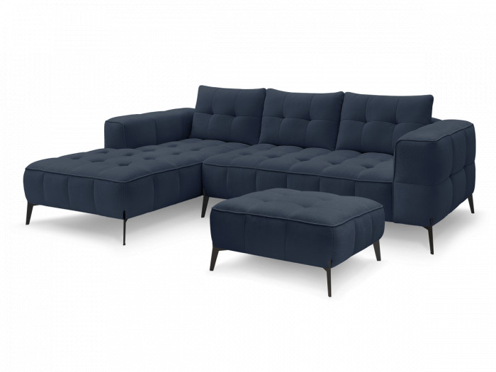 Canapé d'angle fixe ANIS tissu texturé avec pouf