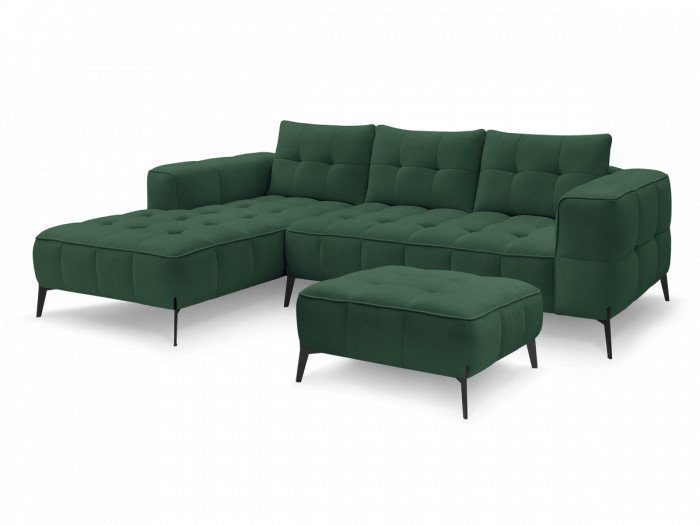 Canapé d'angle fixe ANIS tissu texturé avec pouf