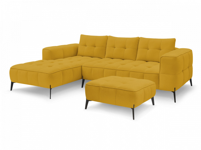 Canapé d'angle fixe ANIS tissu texturé avec pouf