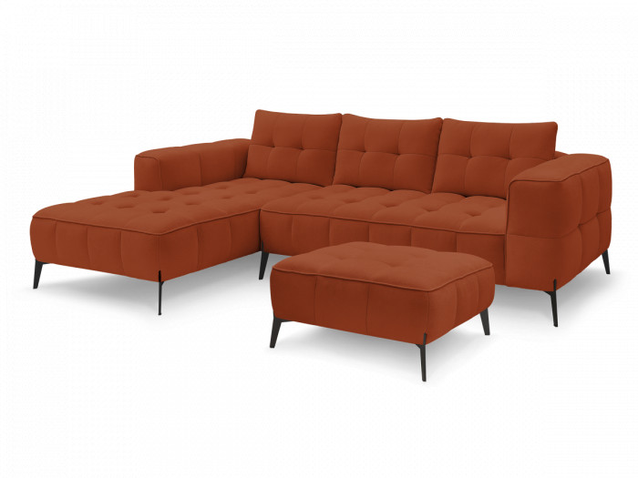 Canapé d'angle fixe ANIS tissu texturé avec pouf