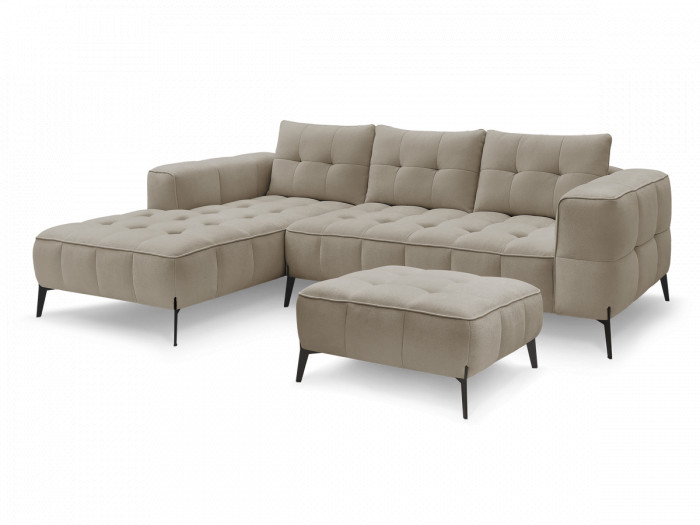 Canapé d'angle fixe ANIS tissu texturé avec pouf