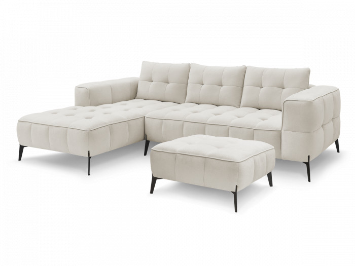 Canapé d'angle fixe ANIS tissu texturé avec pouf