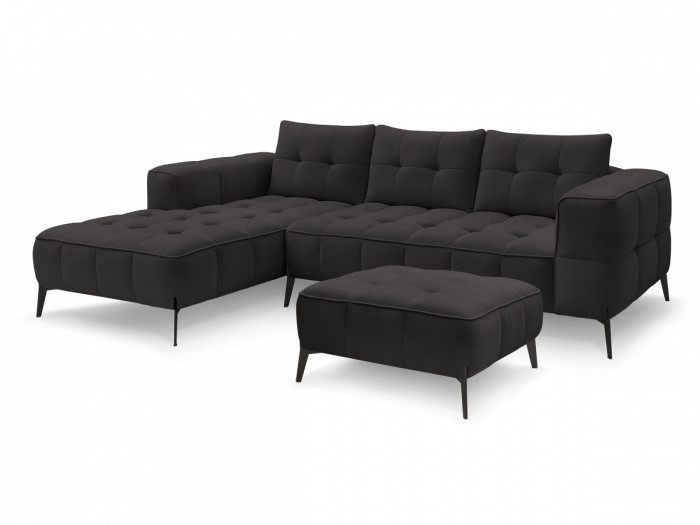 Canapé d'angle fixe ANIS tissu texturé avec pouf