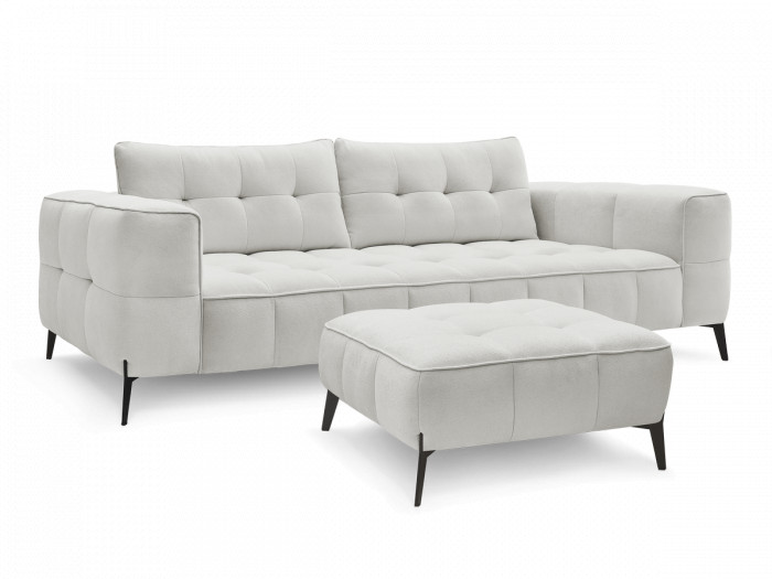 Canapé droit fixe 3 places ANIS tissu texturé avec pouf