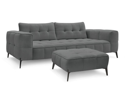 Canapé droit fixe 3 places ANIS tissu texturé avec pouf