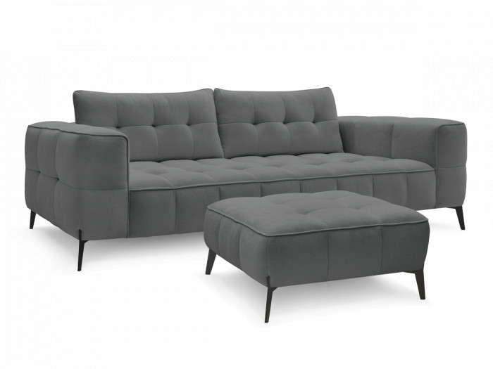 Canapé droit fixe 3 places ANIS tissu texturé avec pouf