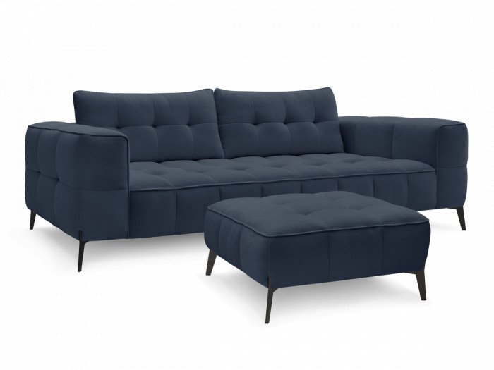 Canapé droit fixe 3 places ANIS tissu texturé avec pouf