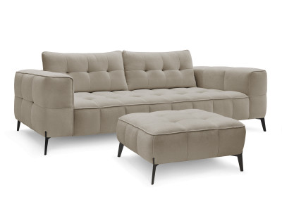 Canapé droit fixe 3 places ANIS tissu texturé avec pouf