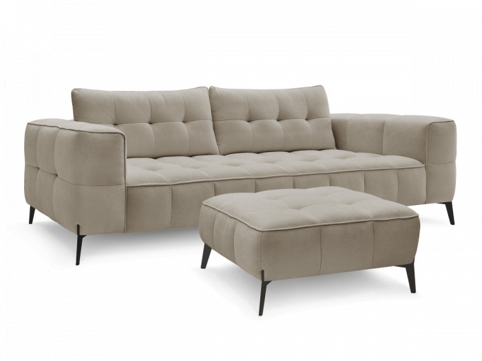 Canapé droit fixe 3 places ANIS tissu texturé avec pouf