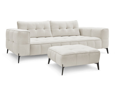 Canapé droit fixe 3 places ANIS tissu texturé avec pouf