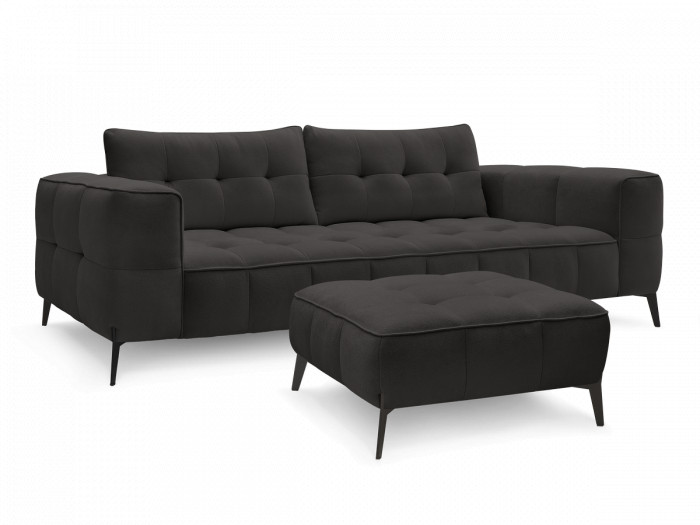 Canapé droit fixe 3 places ANIS tissu texturé avec pouf