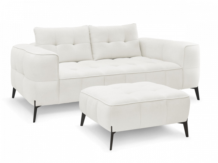 Canapé droit fixe 2 places ANIS tissu texturé avec pouf