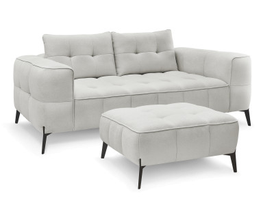 Canapé droit fixe 2 places ANIS tissu texturé avec pouf
