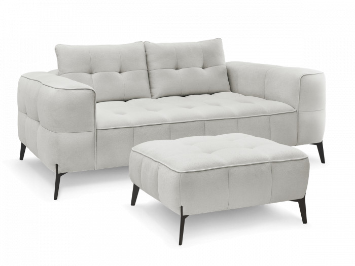 Canapé droit fixe 2 places ANIS tissu texturé avec pouf