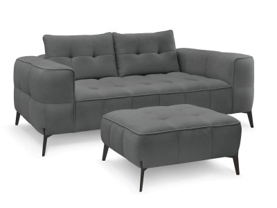 Canapé droit fixe 2 places ANIS tissu texturé avec pouf
