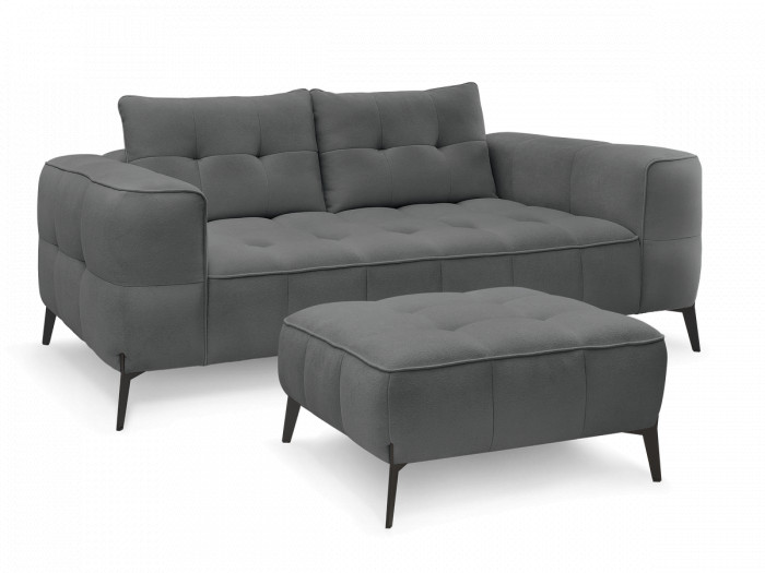 Canapé droit fixe 2 places ANIS tissu texturé avec pouf