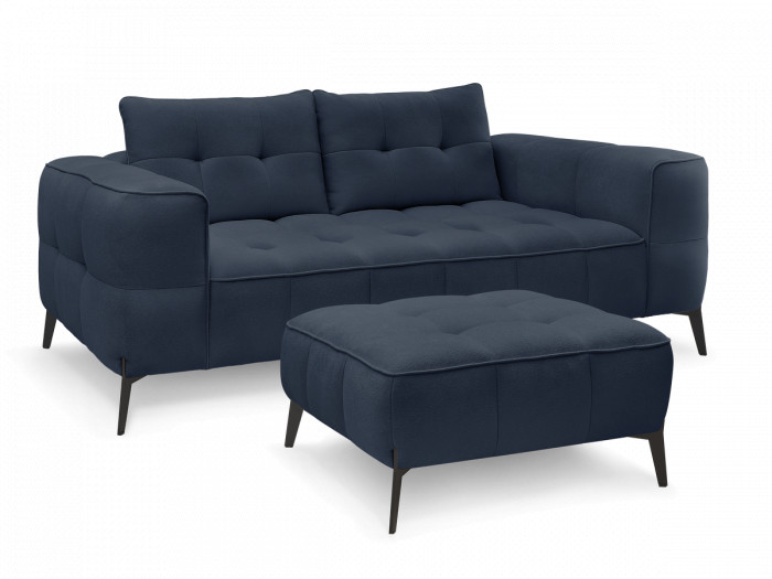 Canapé droit fixe 2 places ANIS tissu texturé avec pouf