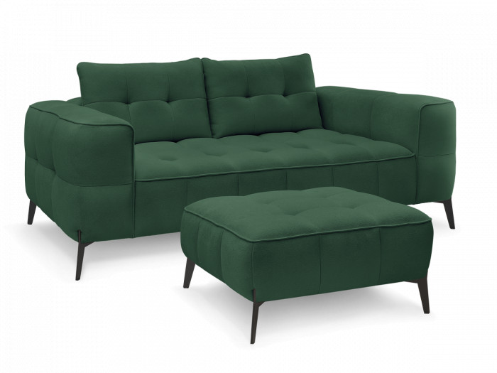 Canapé droit fixe 2 places ANIS tissu texturé avec pouf