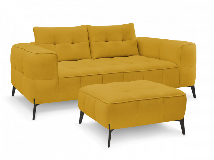 Canapé droit fixe 2 places ANIS tissu texturé avec pouf