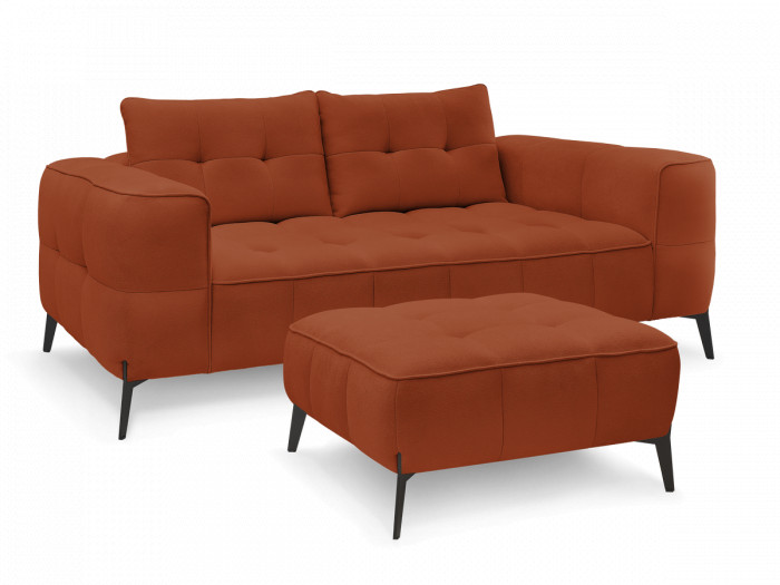 Canapé droit fixe 2 places ANIS tissu texturé avec pouf