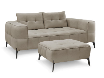 Canapé droit fixe 2 places ANIS tissu texturé avec pouf