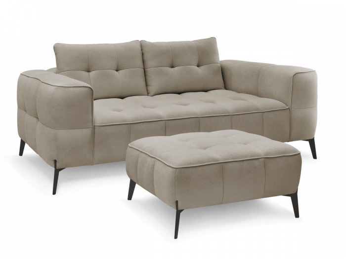 Canapé droit fixe 2 places ANIS tissu texturé avec pouf