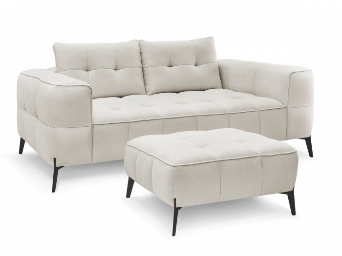 Canapé droit fixe 2 places ANIS tissu texturé avec pouf