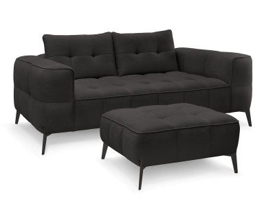 Canapé droit fixe 2 places ANIS tissu texturé avec pouf
