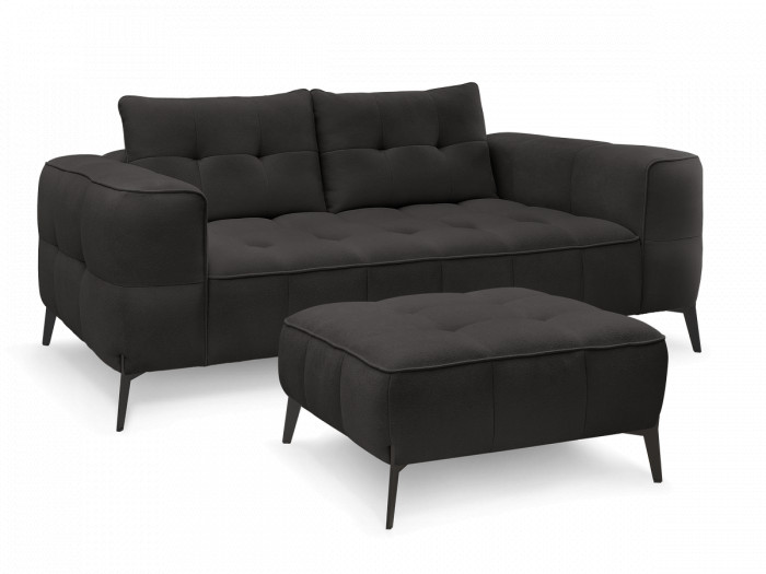 Canapé droit fixe 2 places ANIS tissu texturé avec pouf