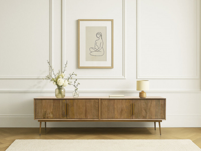 Meuble TV 4 portes 180 cm BRUGES bois massif de manguier