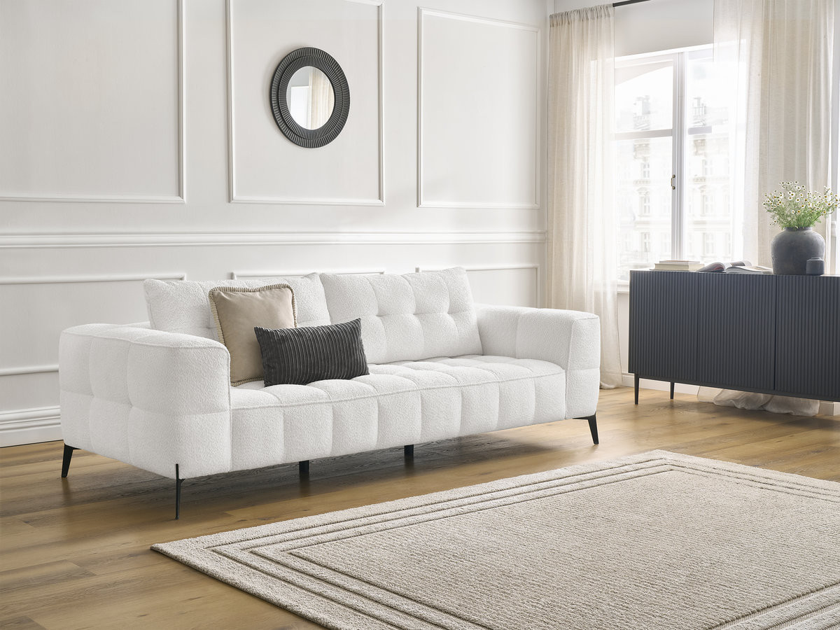 Canapé droit 3 places ANIS bouclette blanc