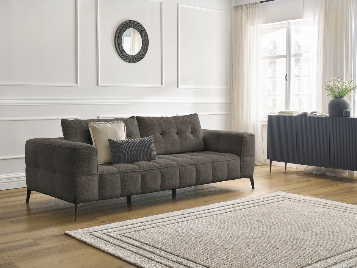 Canapé droit 3 places ANIS bouclette marron