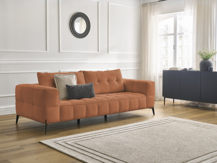 Canapé droit fixe 3 places ANIS tissu bouclette