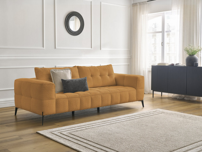 Canapé droit fixe 3 places ANIS tissu bouclette