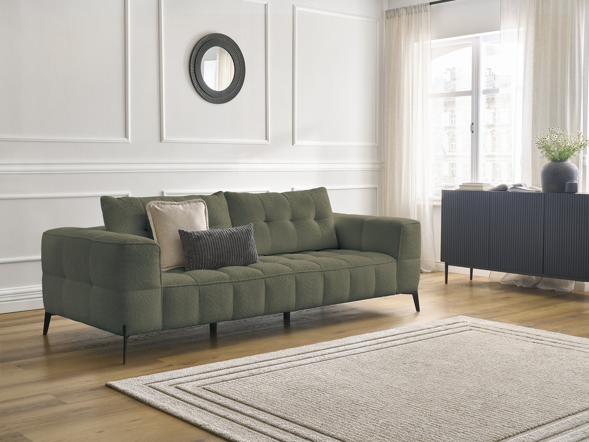 Canapé droit 3 places ANIS bouclette vert