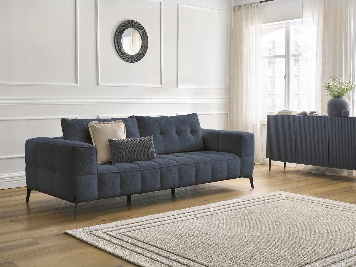 Canapé droit 3 places ANIS bouclette bleu foncé