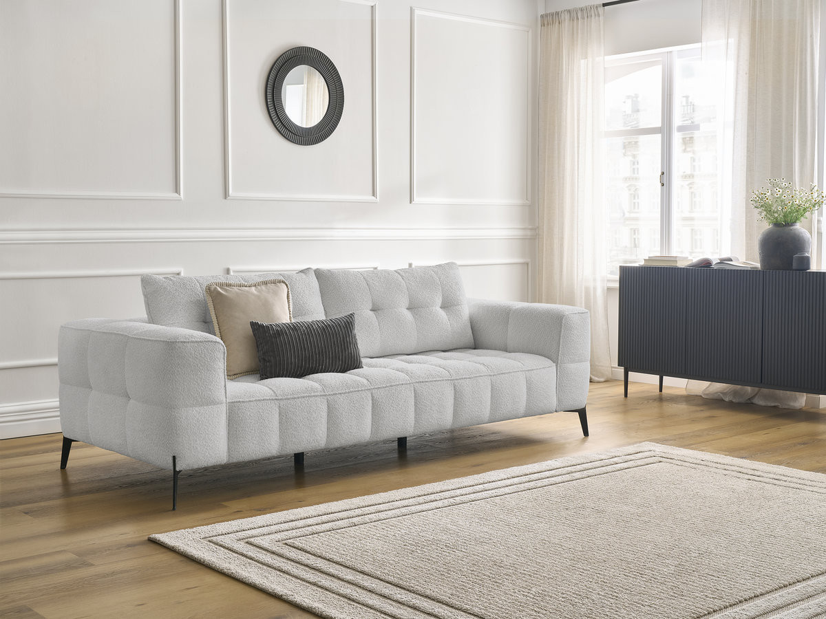 Canapé droit 3 places ANIS bouclette gris clair