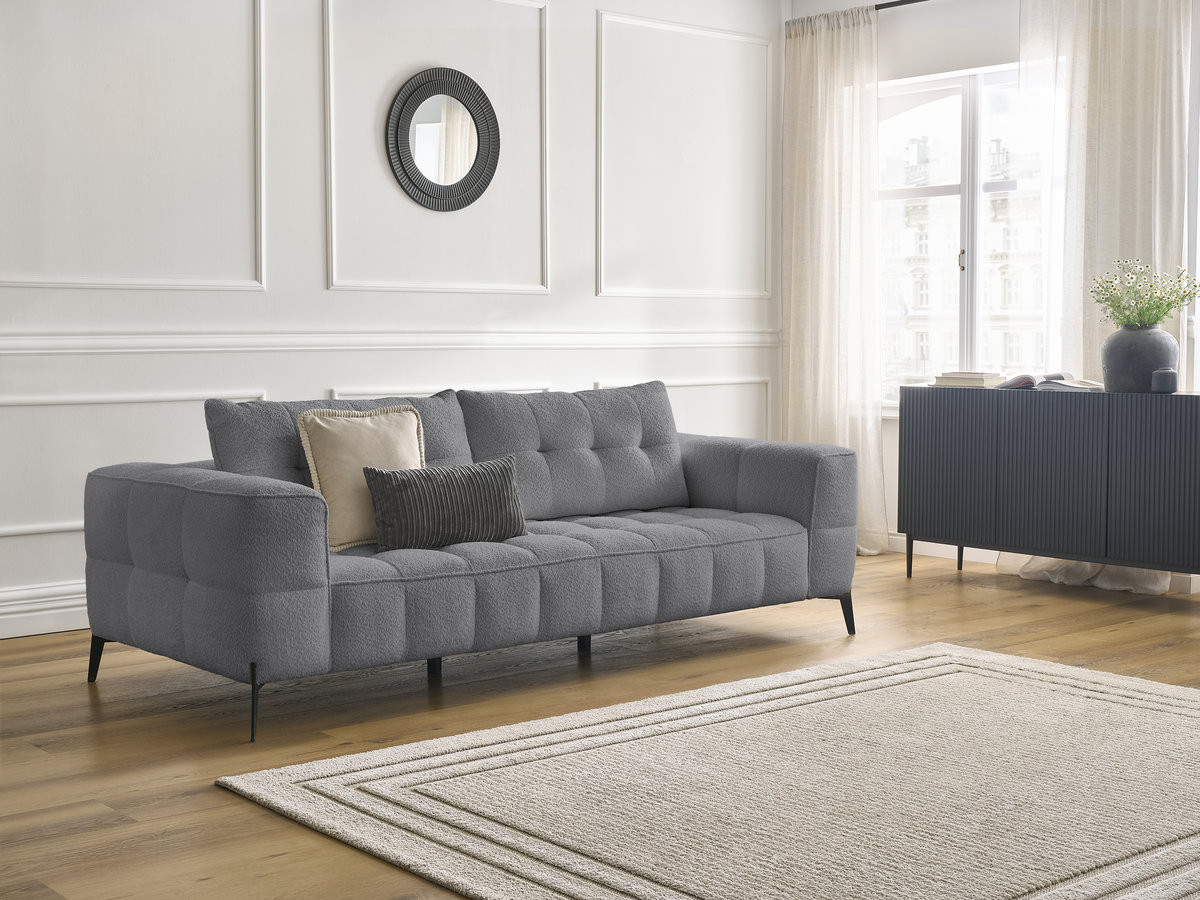 Canapé droit 3 places ANIS bouclette gris foncé