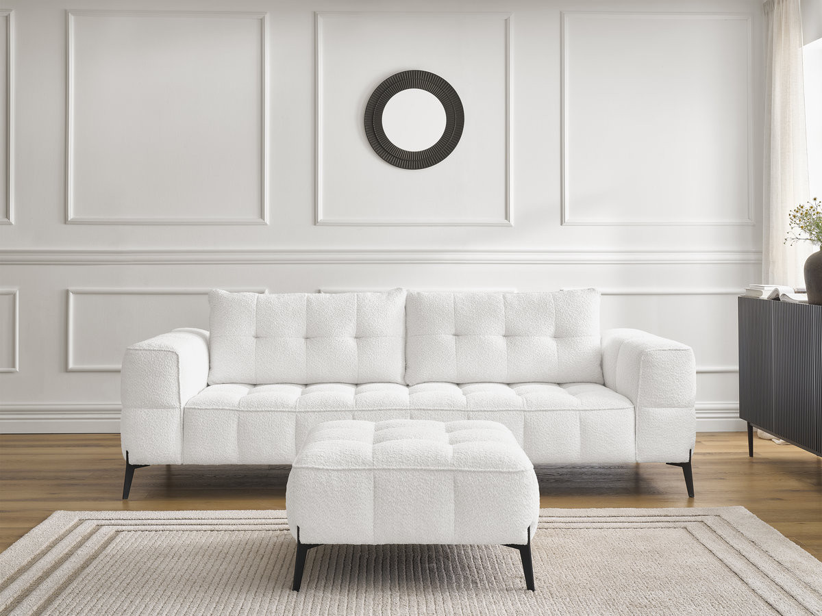 Canapé droit 3 places ANIS bouclette avec pouf blanc — vue 4