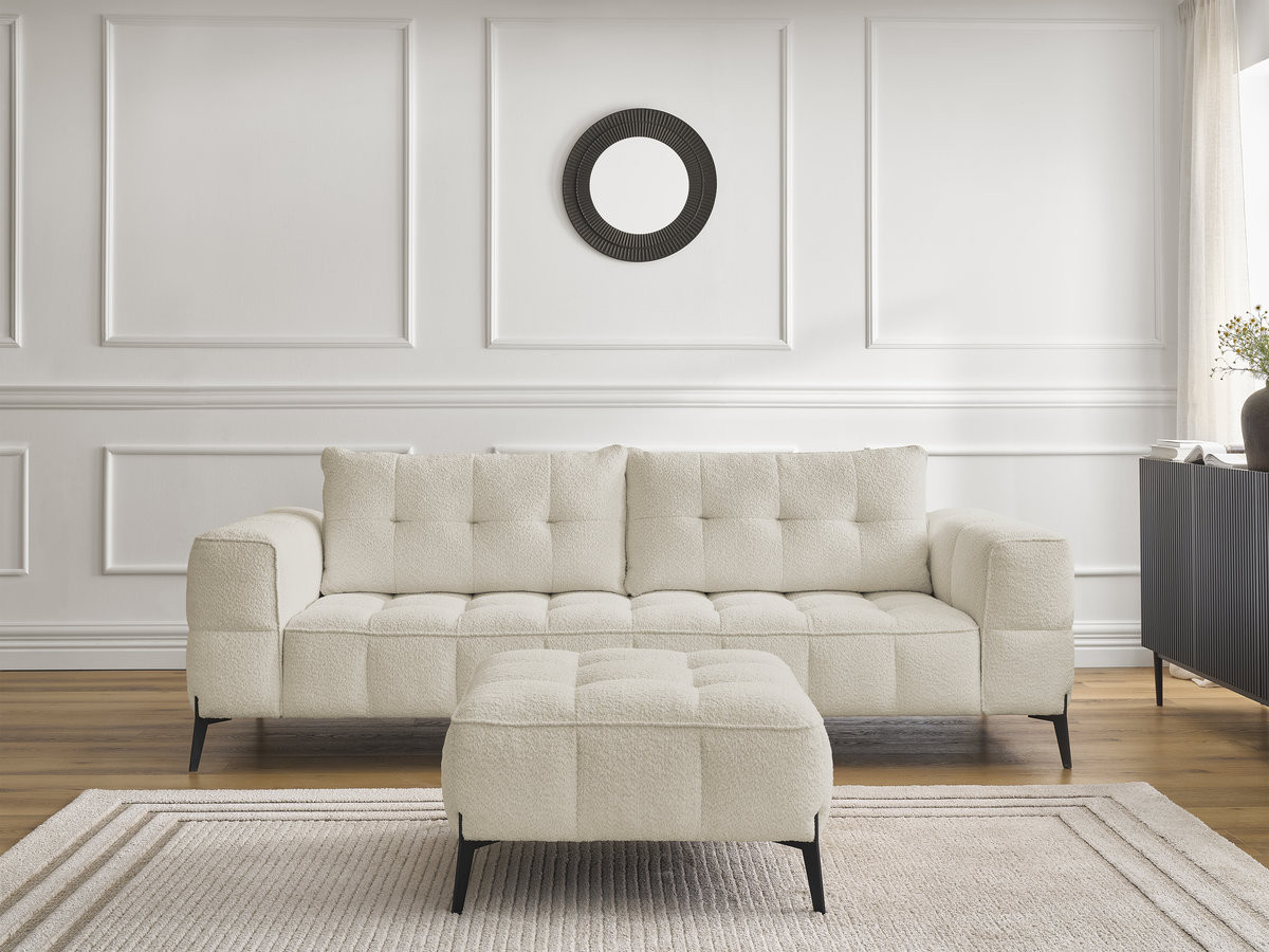 Canapé droit 3 places ANIS bouclette avec pouf beige — vue 4