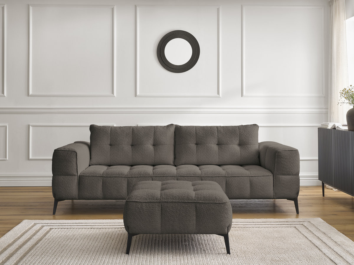 Canapé droit 3 places ANIS bouclette avec pouf marron — vue 4