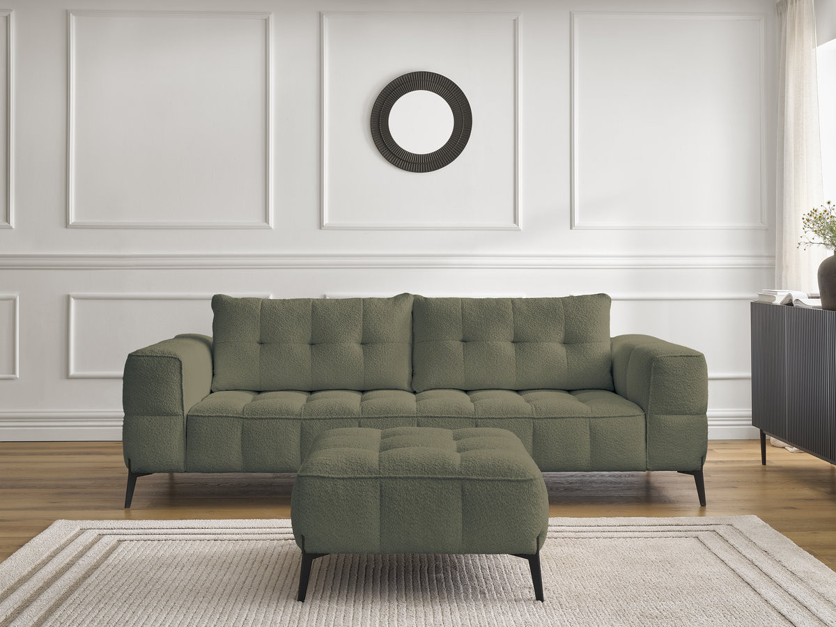 Canapé droit 3 places ANIS bouclette avec pouf vert — vue 4