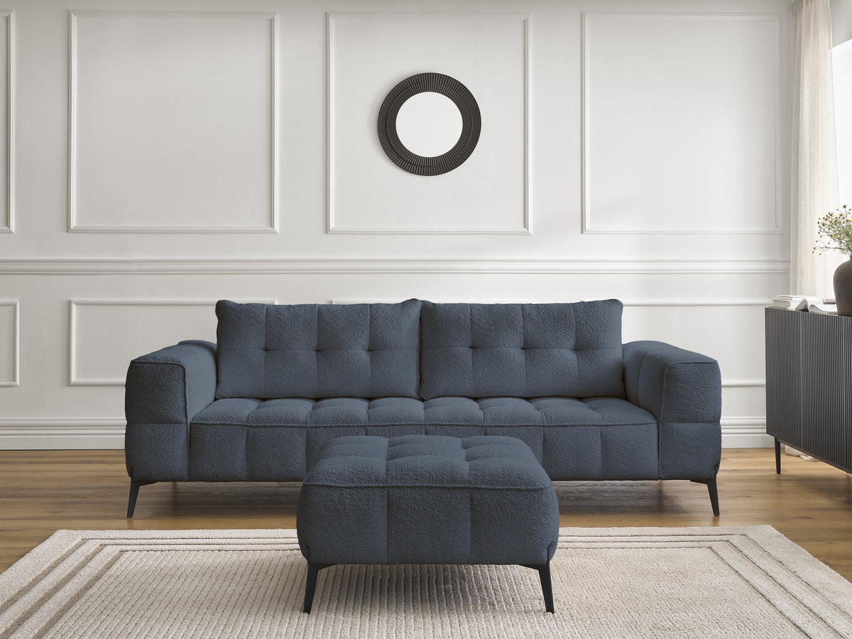 Canapé droit 3 places ANIS bouclette avec pouf bleu foncé — vue 4