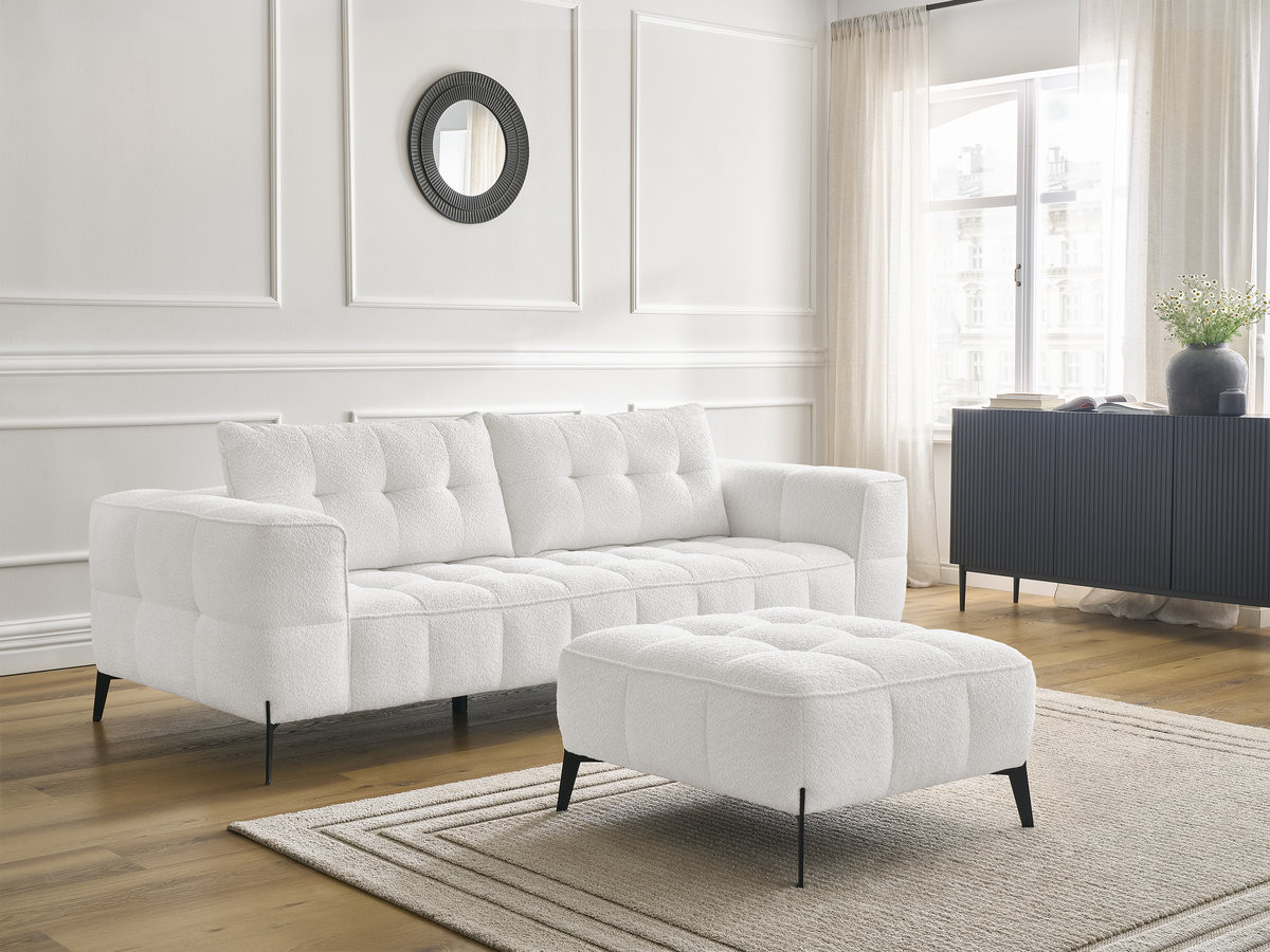 Canapé droit 3 places ANIS bouclette avec pouf blanc — vue 5