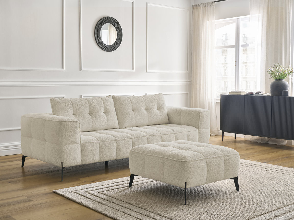 Canapé droit 3 places ANIS bouclette avec pouf beige — vue 5