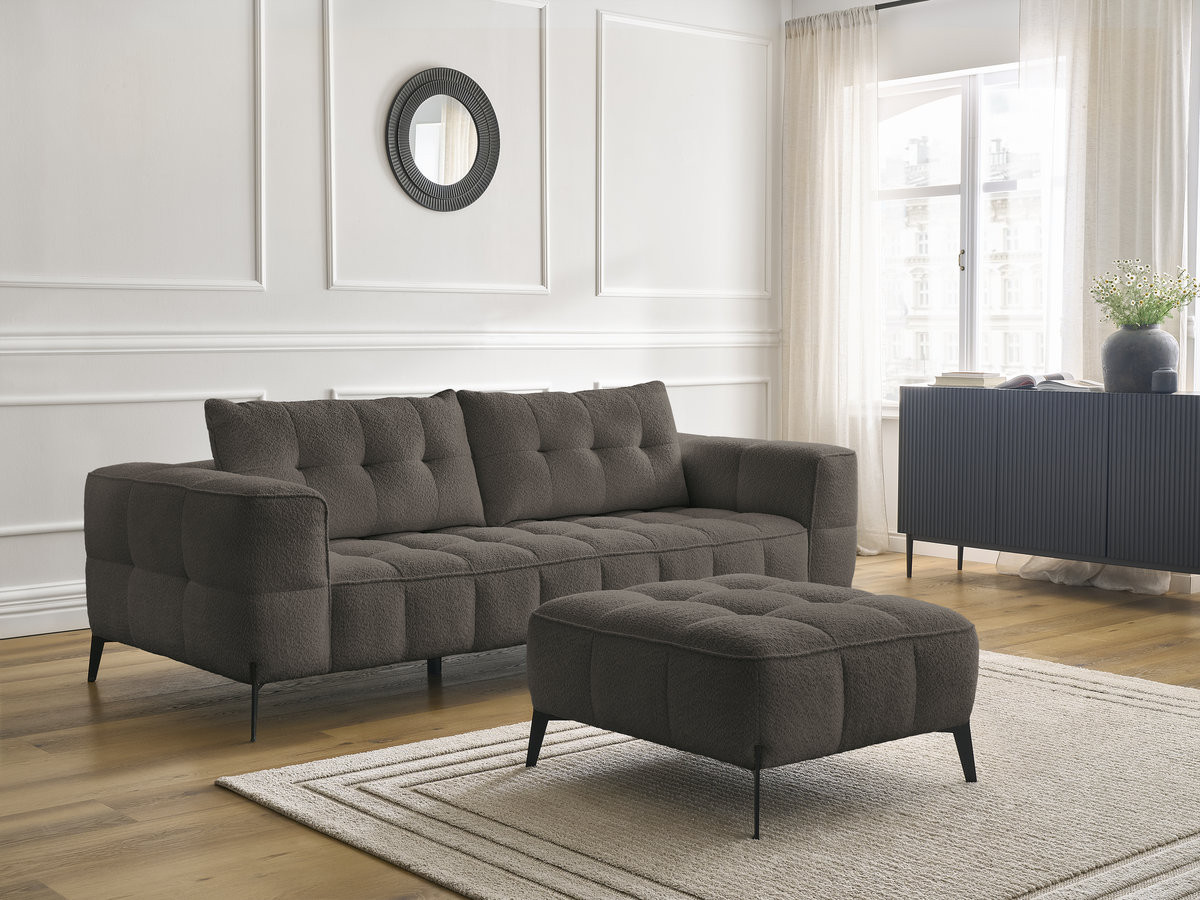 Canapé droit 3 places ANIS bouclette avec pouf marron — vue 5