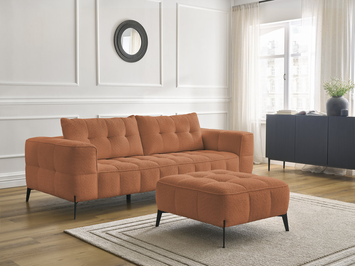 Canapé droit 3 places ANIS bouclette avec pouf orange — vue 5