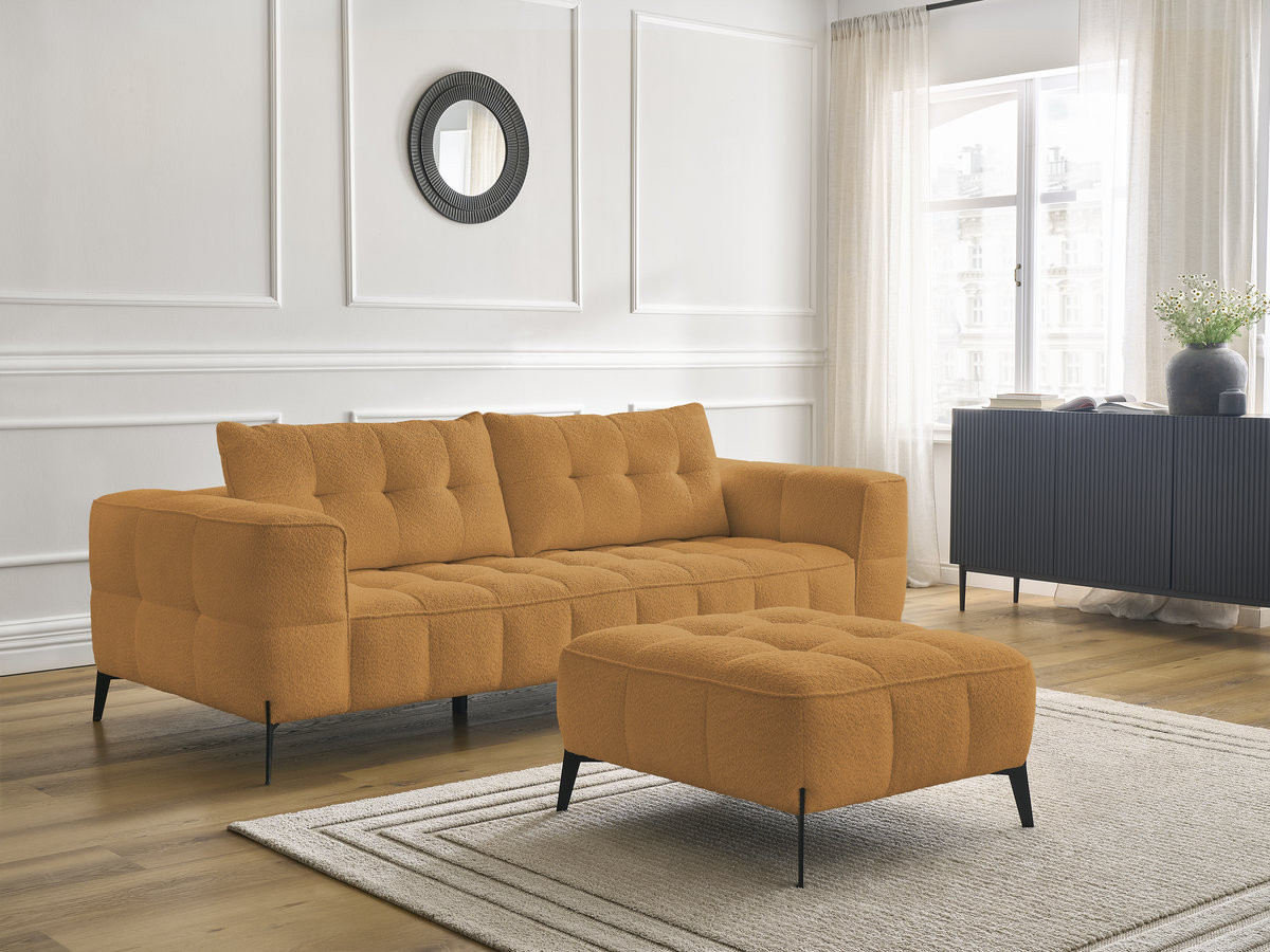 Canapé droit 3 places ANIS bouclette avec pouf jaune — vue 5